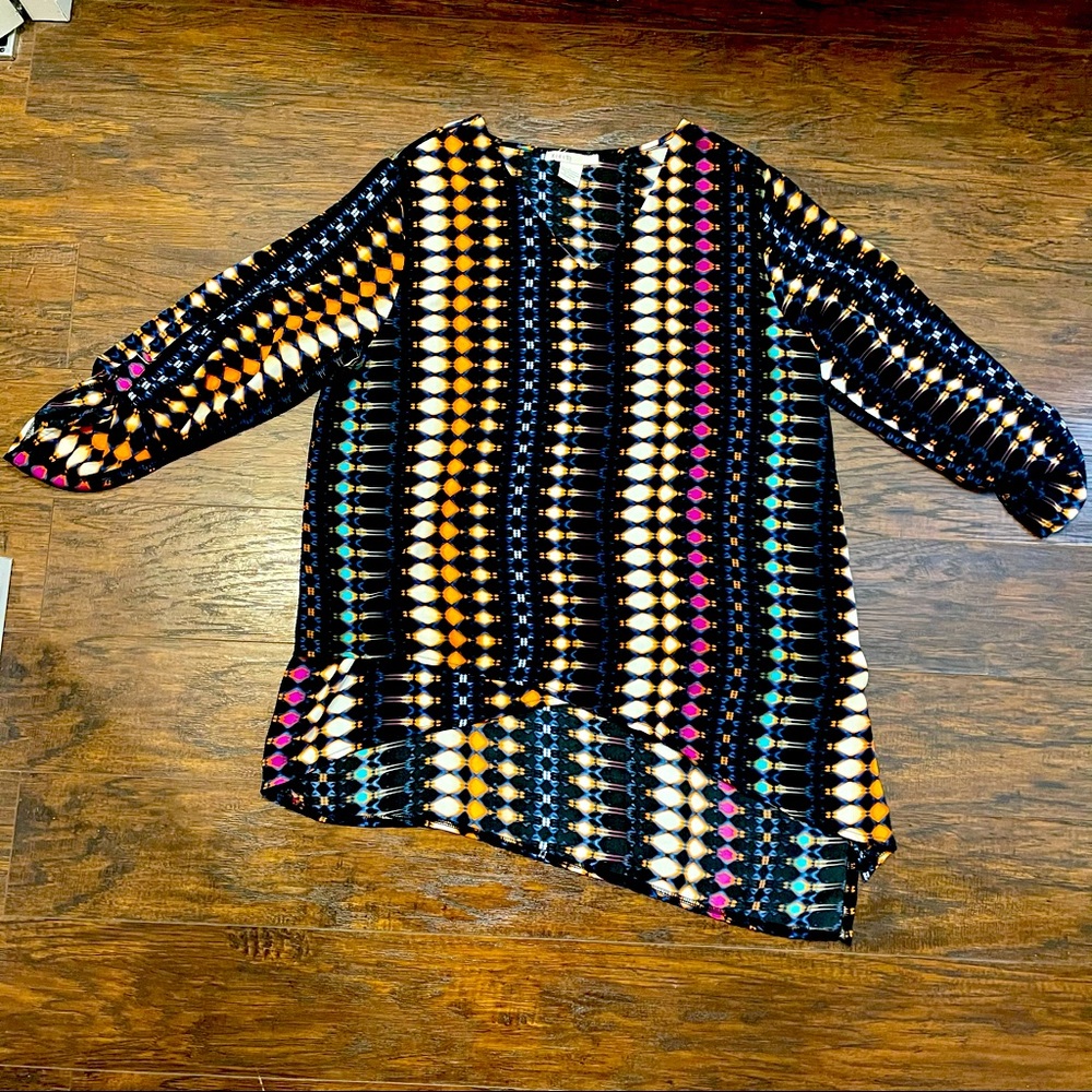 KIKIT Geometric Asymmetrical Hi Low Boho TUNIC L blouse colorful top